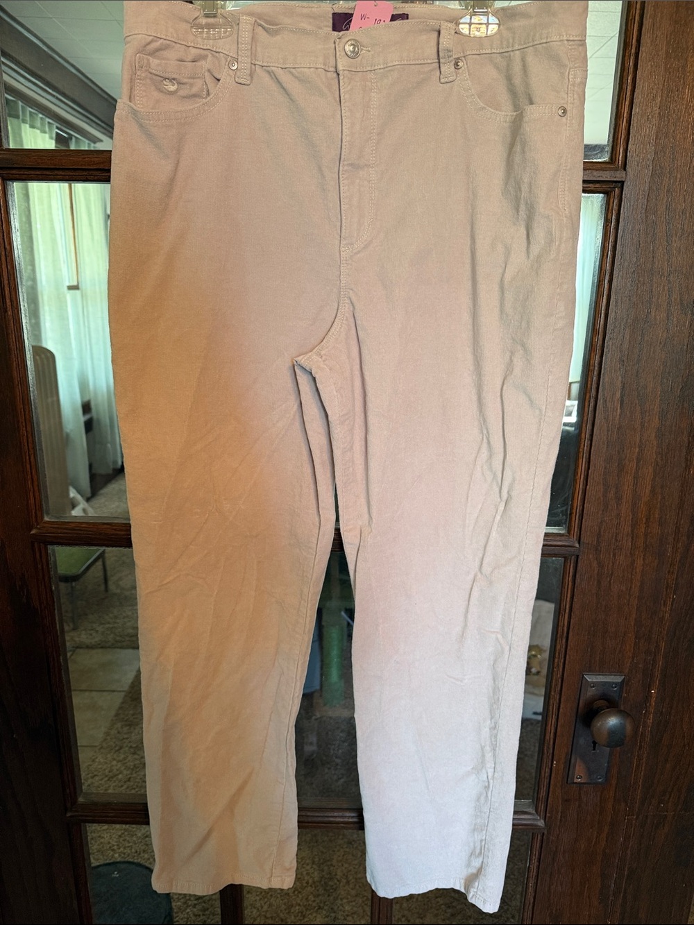 Gloria Vanderbilt Beige Corduroy Straight Leg High Rise Pants Size 18 Neutral